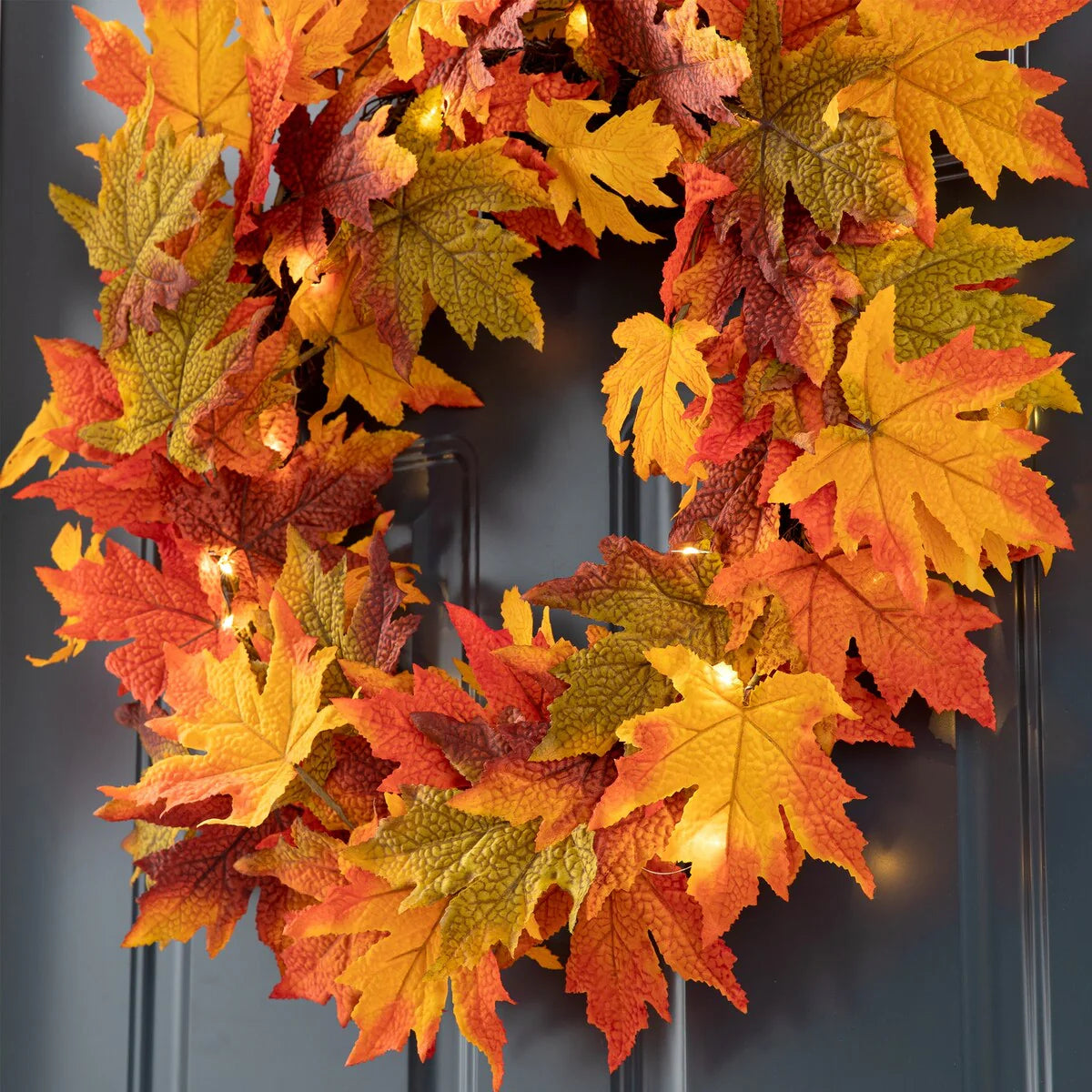 Thanksgiving LED Lighted Fall Maple Leaf Wreath and Garland - Autumn Home Decor