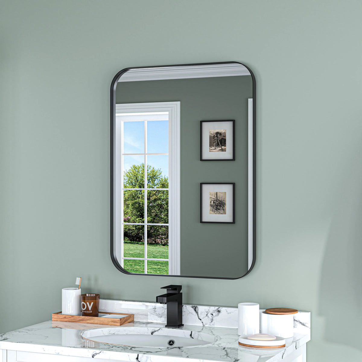 Aluminum Alloy Rounded Corner Vanity Mirror, Modern Wall Mounted Mirror for Bathroom, Bedroom and Home Decor