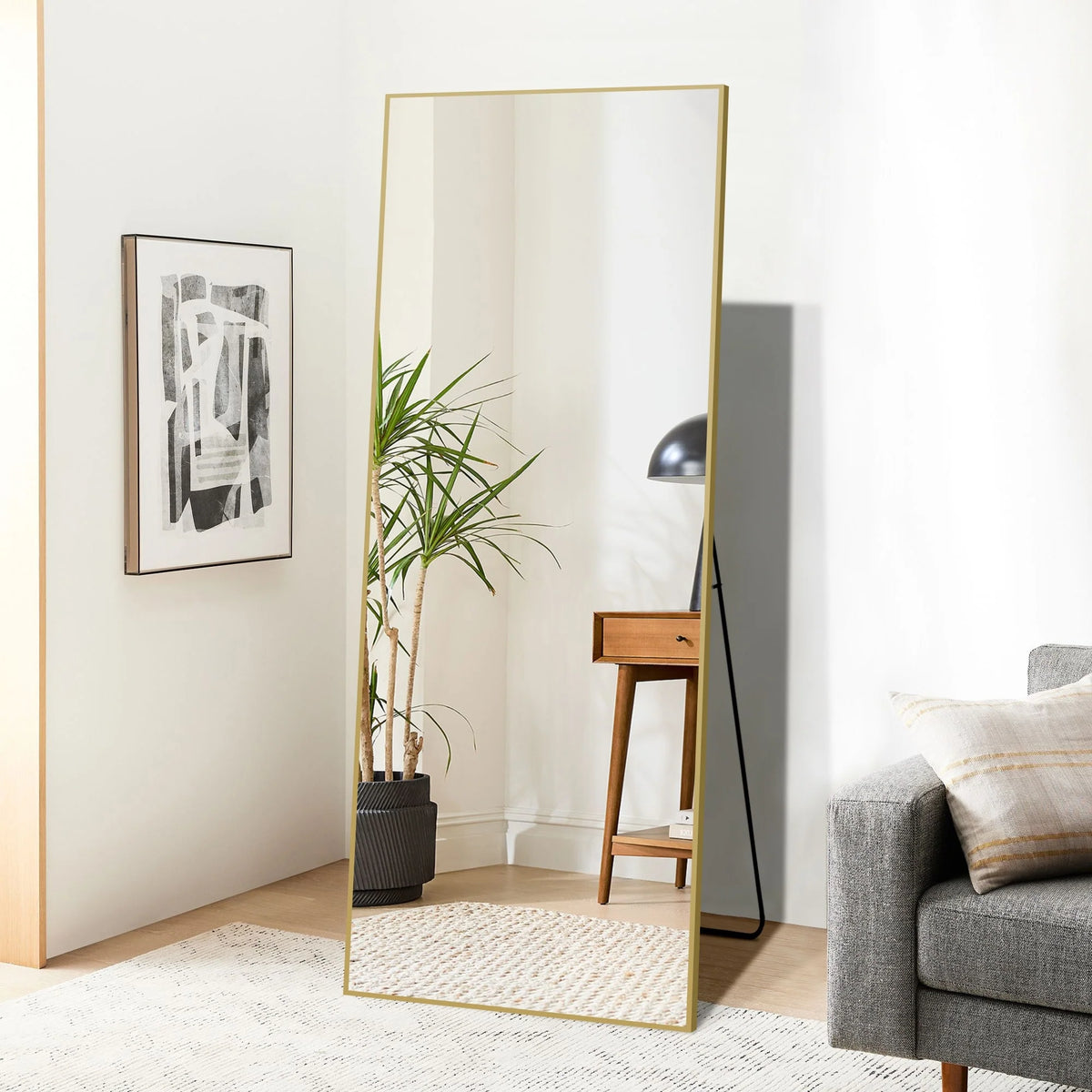 64x21 Full Length Floor Mirror, Large Full Body Aluminum Alloy Frame Standing Mirror with Stand and Wall Mount Option