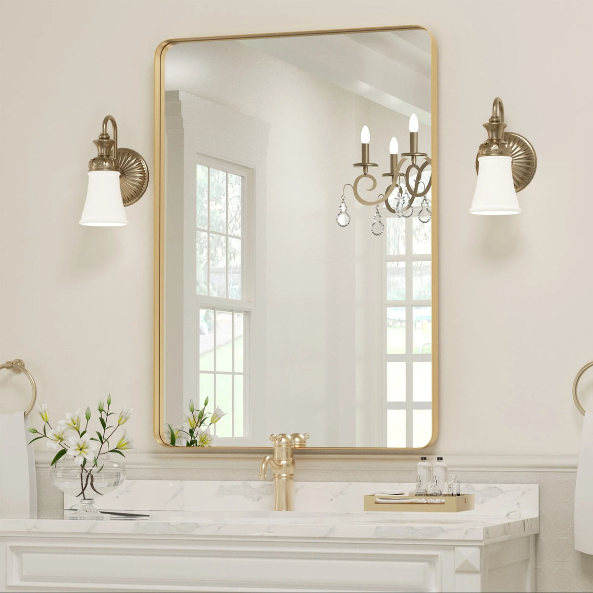 Wall Mirror Vanity Mirror, Bathroom Mirror with Rounded Corners, 1 Piece