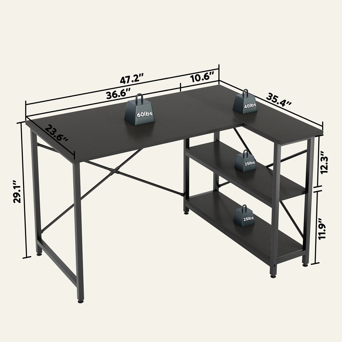 Small L Shaped Computer Desk with Storage Shelves, Compact Corner Workstation for Home Office and Study