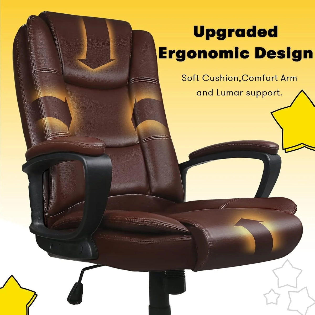 Big and Tall Executive Office Chair, High Back Ergonomic Leather Chair, 400 lb Capacity