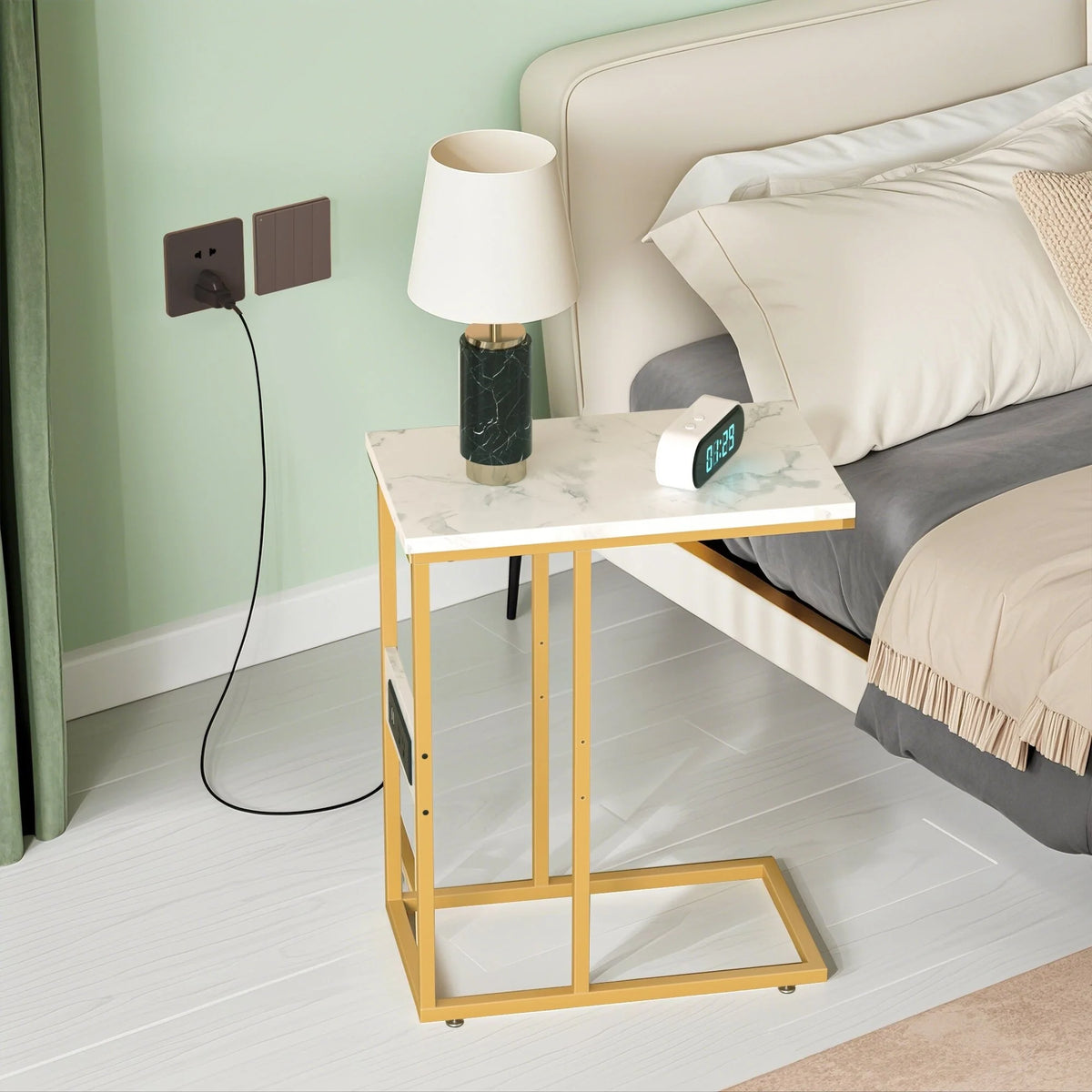Set of 2 C-Shaped Sofa Side Tables, Small End Tables for Living Room, Bedside and TV Tray