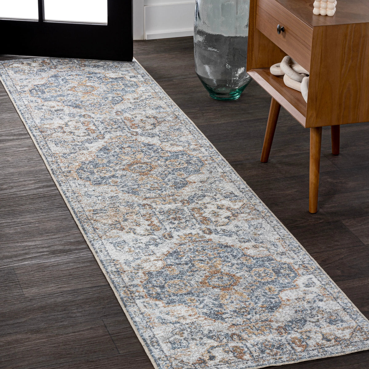 Bohemian Medallion Low-Pile Machine-Washable Area Rug, Cream and Terra