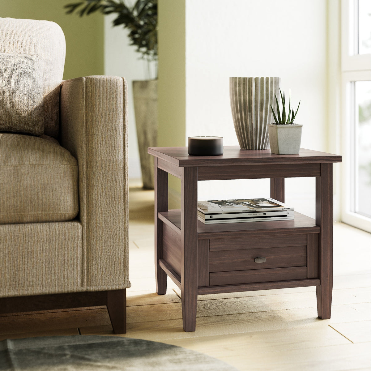 20 Inch Wide Solid Wood Rectangle End Table, Transitional Side Table