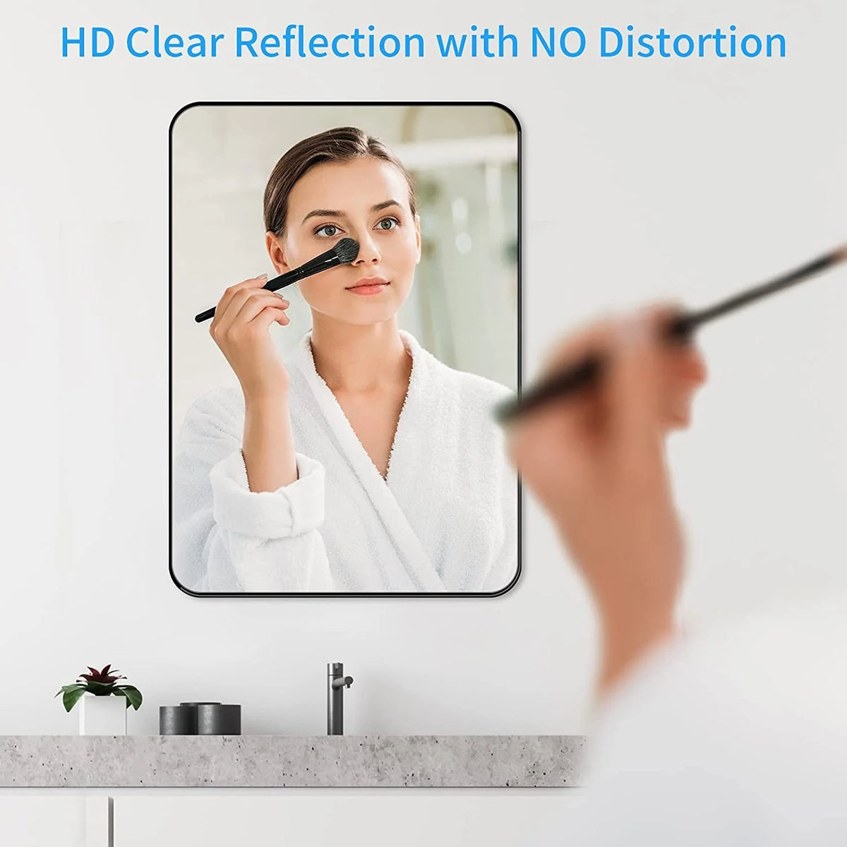 Aluminum Alloy Rounded Corner Vanity Mirror, Modern Wall Mounted Mirror for Bathroom, Bedroom and Home Decor