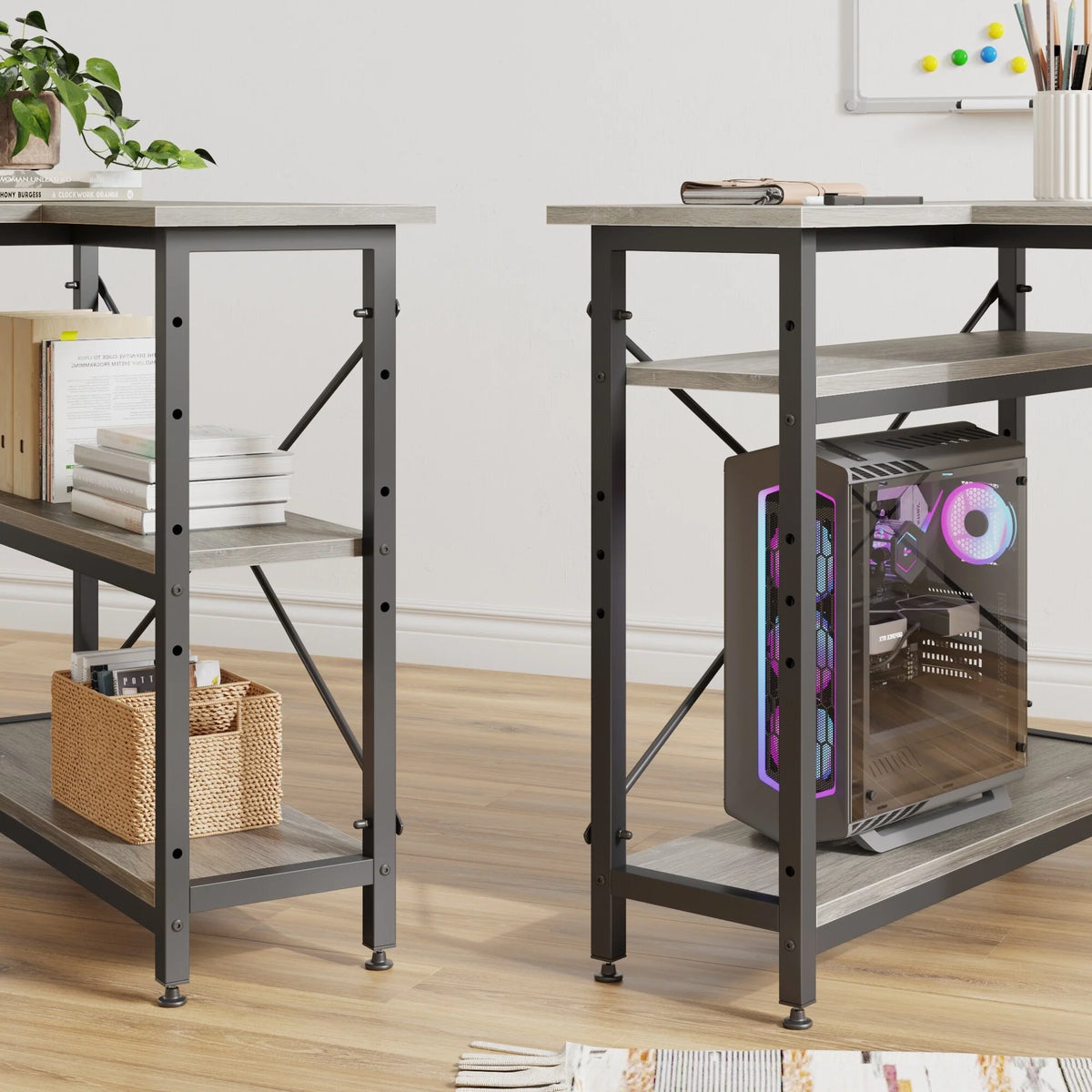 Small L Shaped Computer Desk with Storage Shelves, Compact Corner Workstation for Home Office and Study