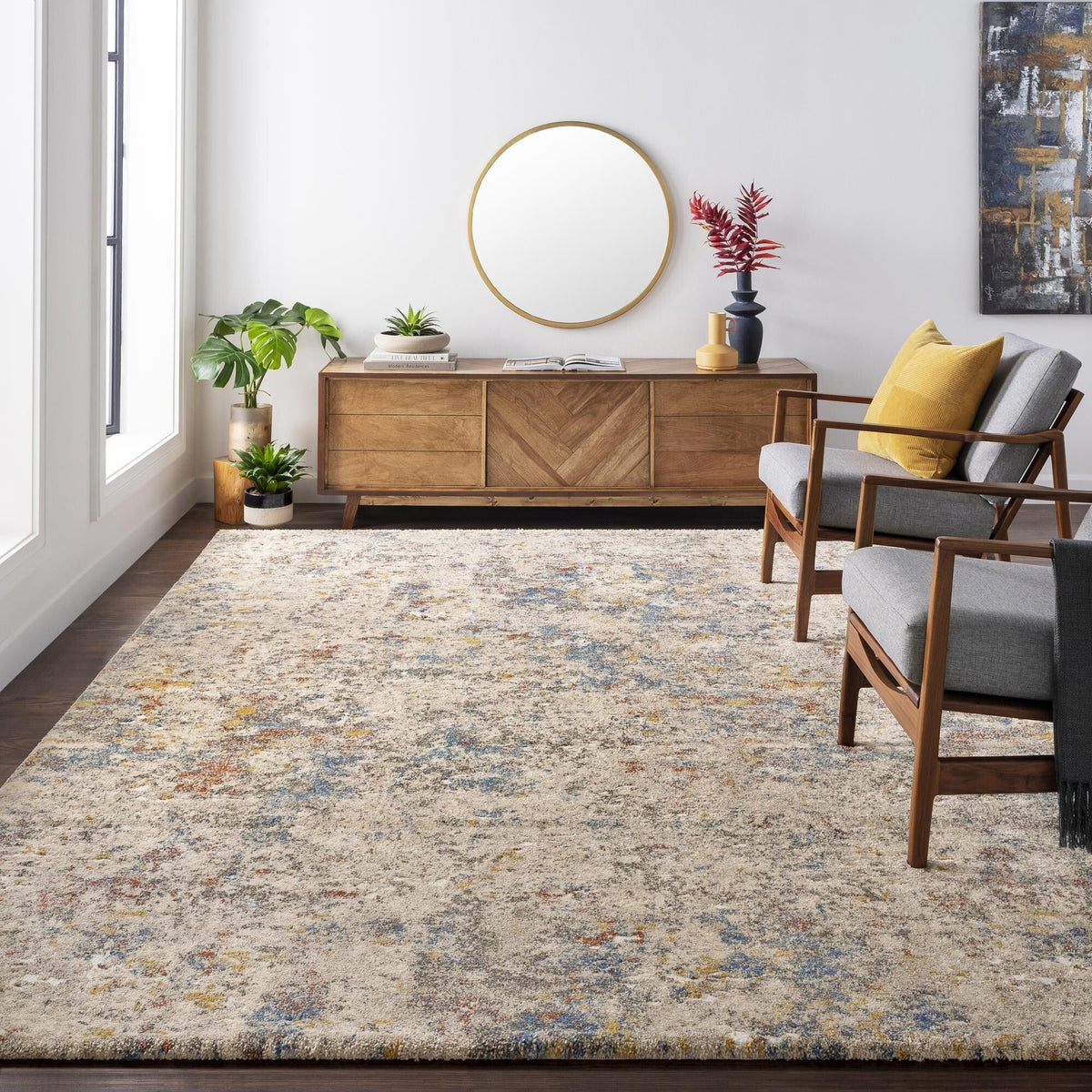 Mid-Century Medallion Area Rug, Modern Decorative Pattern Rug for Living Room, Bedroom and Home Decor