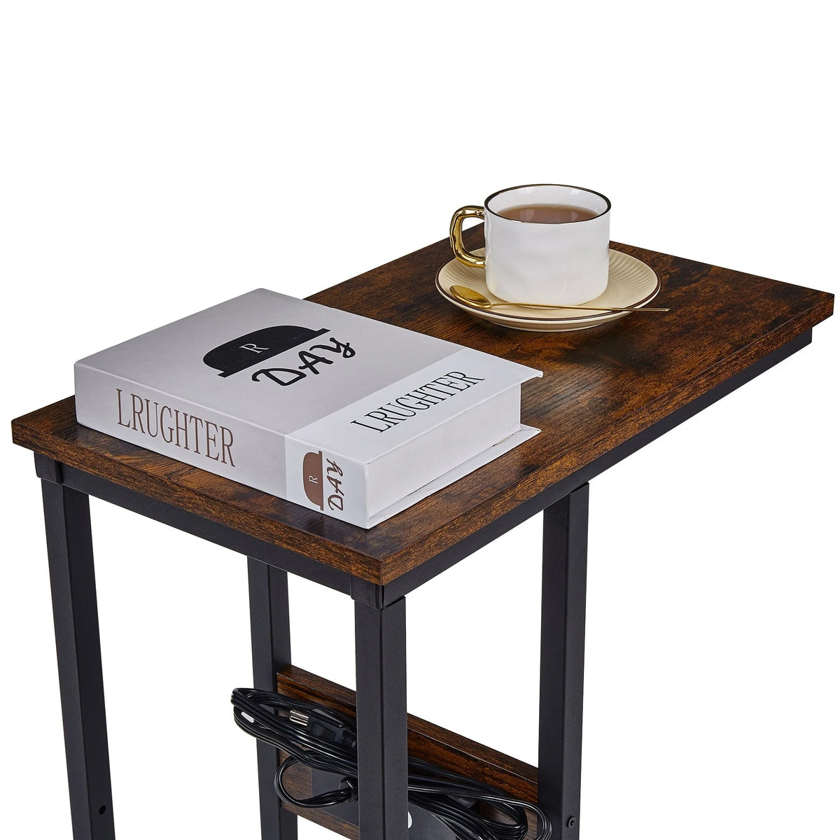 Set of 2 C-Shaped Sofa Side Tables, Small End Tables for Living Room, Bedside and TV Tray