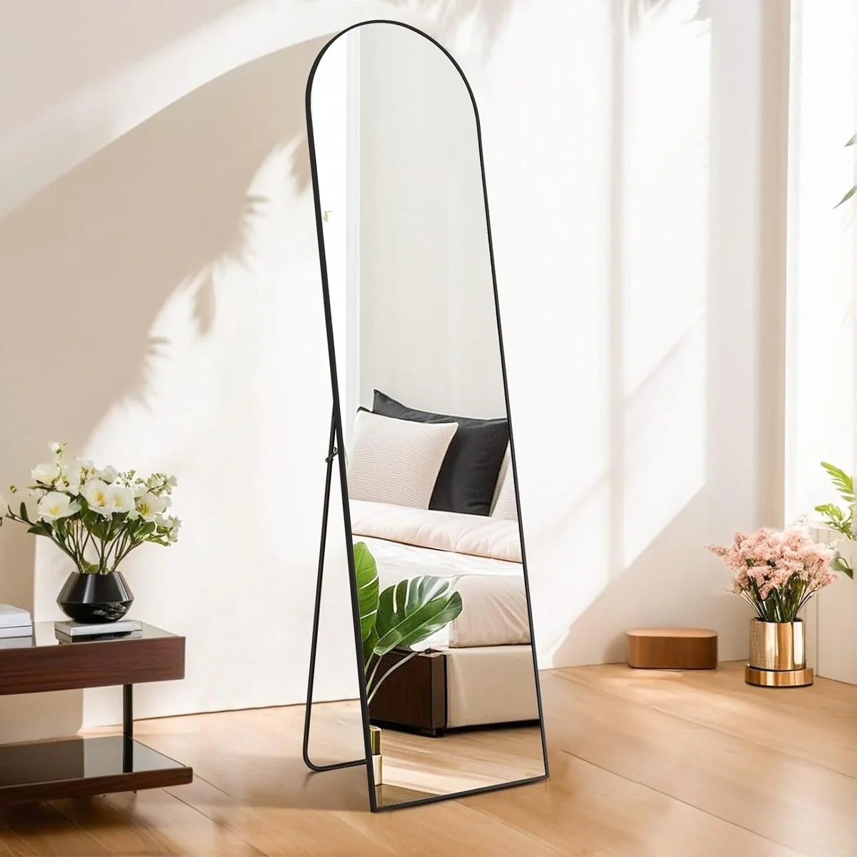 Full Length Mirror with Stand, Aluminum Alloy Frame Full Body Floor Mirror for Bedroom and Cloakroom