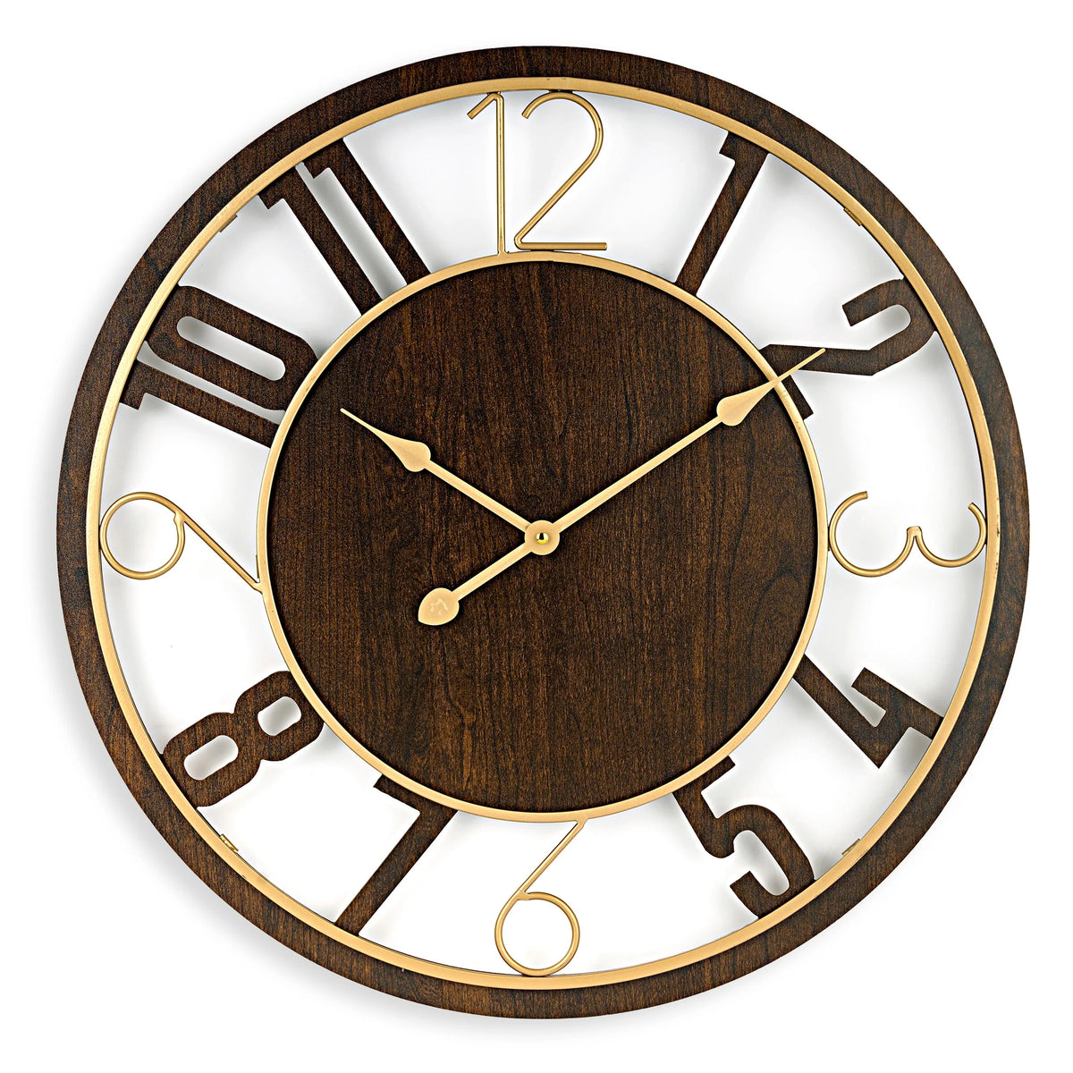 24 Inch Round Wooden Wall Clock, Modern Analog Clock with Numeral Design, Battery Operated
