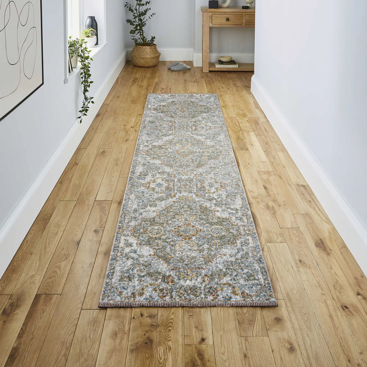 Bohemian Medallion Low-Pile Machine-Washable Area Rug, Cream and Terra