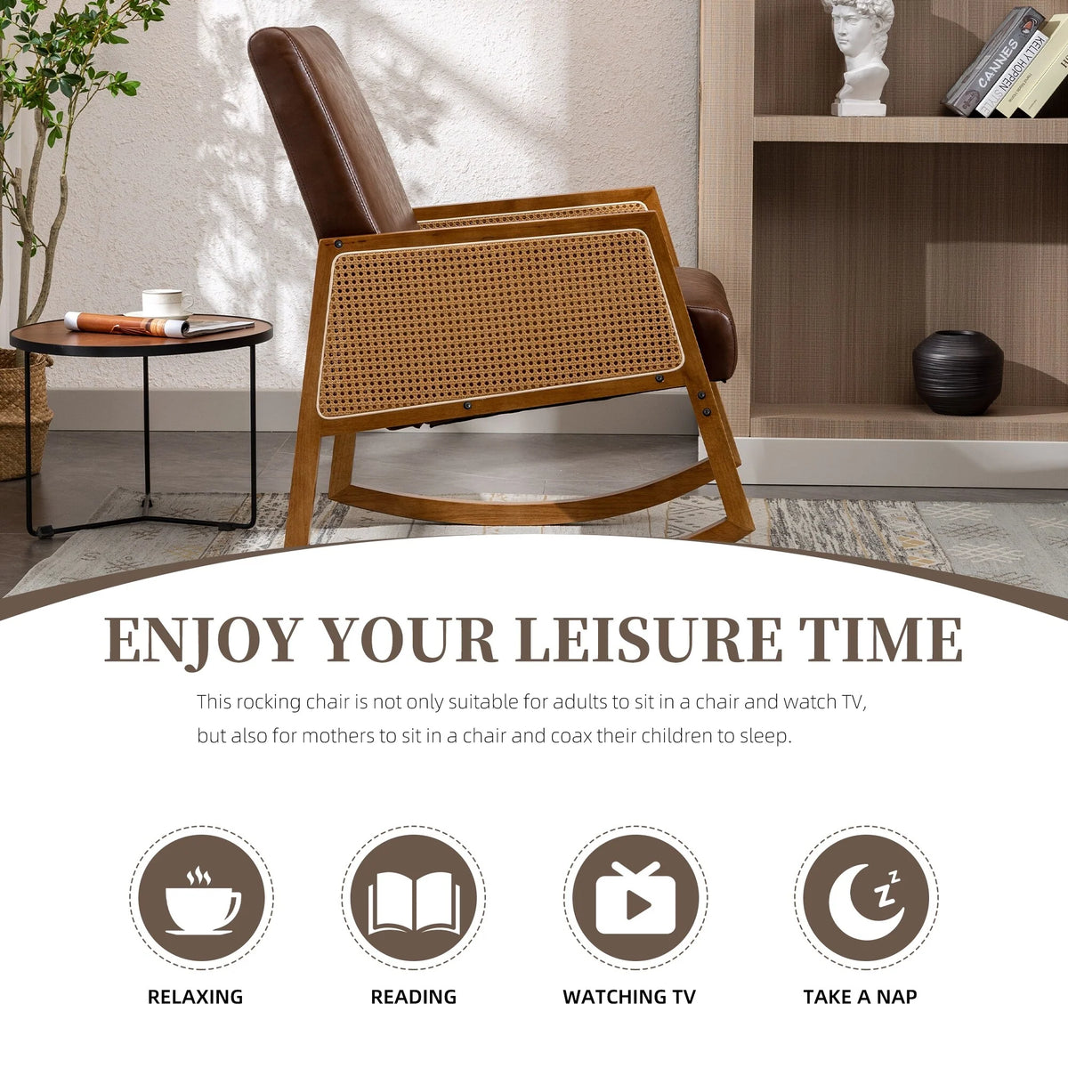 Upholstered Tall Back Rocking Chair, Smooth Gliding Accent Armchair for Comfortable Living Room Seating
