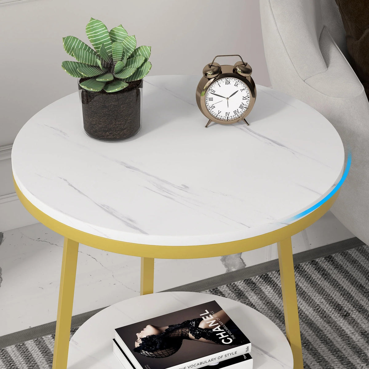 Industrial Round End Table, Small Side Table and Accent Coffee Table for Living Room and Bedroom