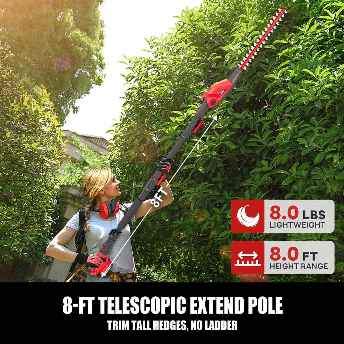 20V MAX Cordless Pole Hedge Trimmer, 2 x 2.0Ah Batteries and Charger Included
