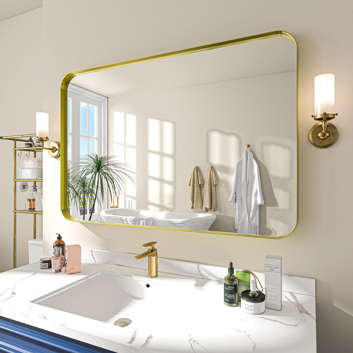 Aluminum Alloy Rounded Corner Vanity Mirror, Modern Wall Mounted Mirror for Bathroom, Bedroom and Home Decor