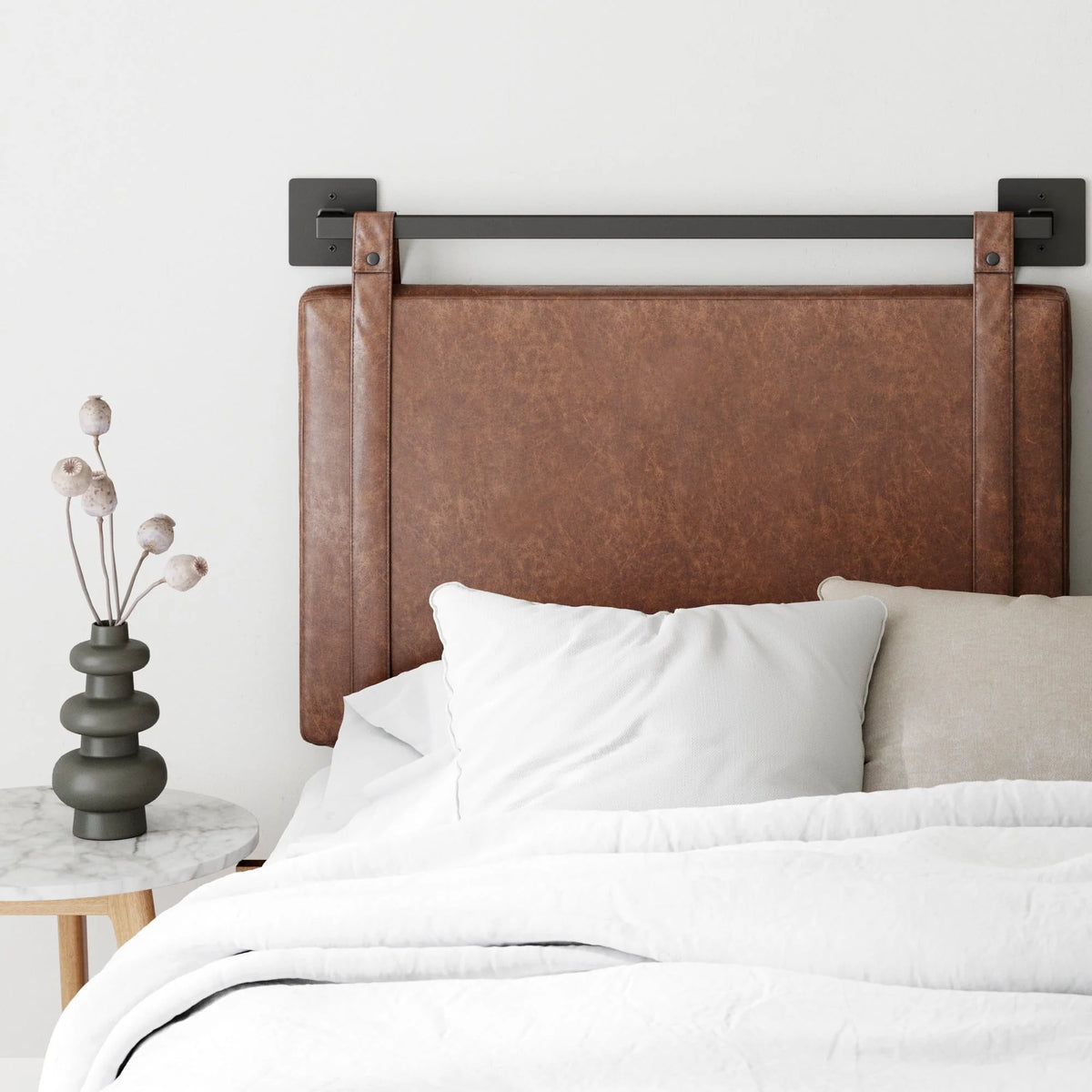 Wall Mount Upholstered Headboard with Metal Rail - Modern Bedroom Headboard