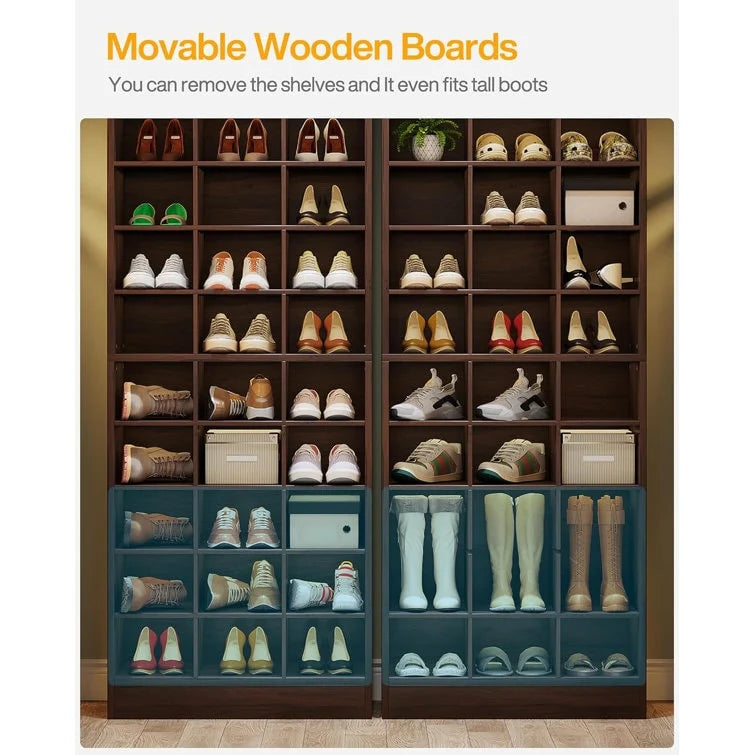 10-Tier Tall Shoe Cabinet, 30-Pair White Wood Shoe Storage Rack for Entryway and Closet