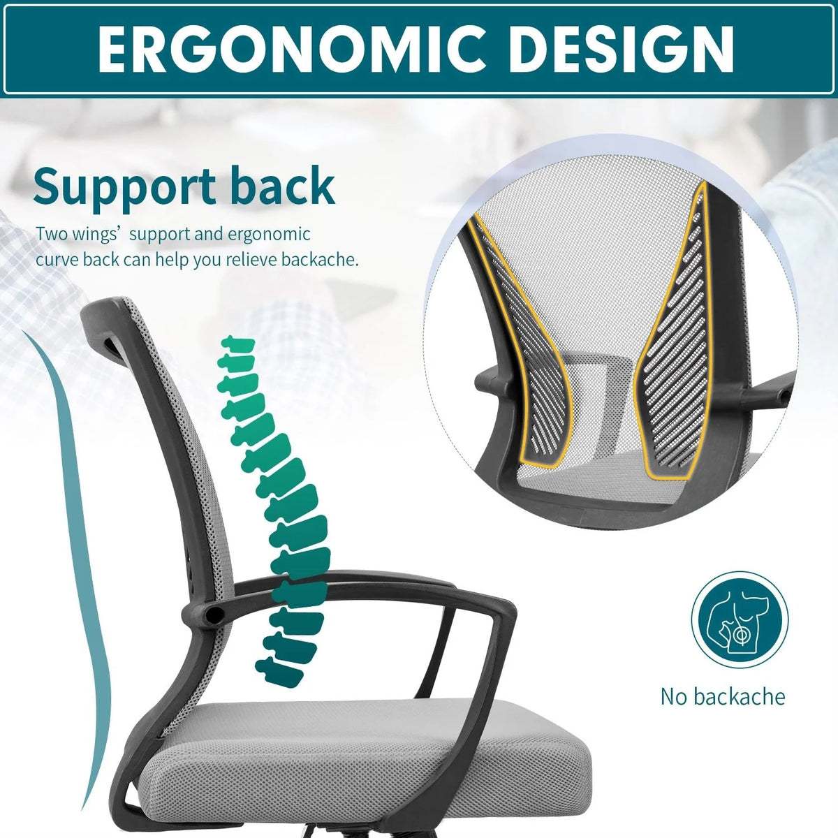 Ergonomic Mesh Office Chair with Lumbar Support, Breathable Computer Desk Chair