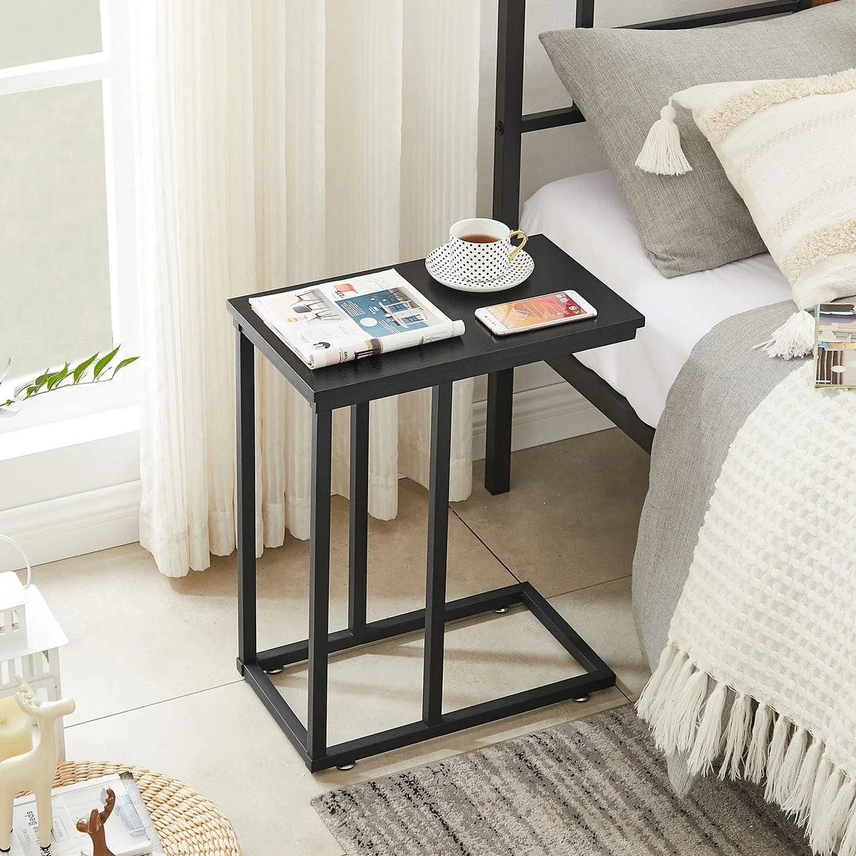 Set of 2 C-Shaped Sofa Side Tables, Small End Tables for Living Room, Bedside and TV Tray