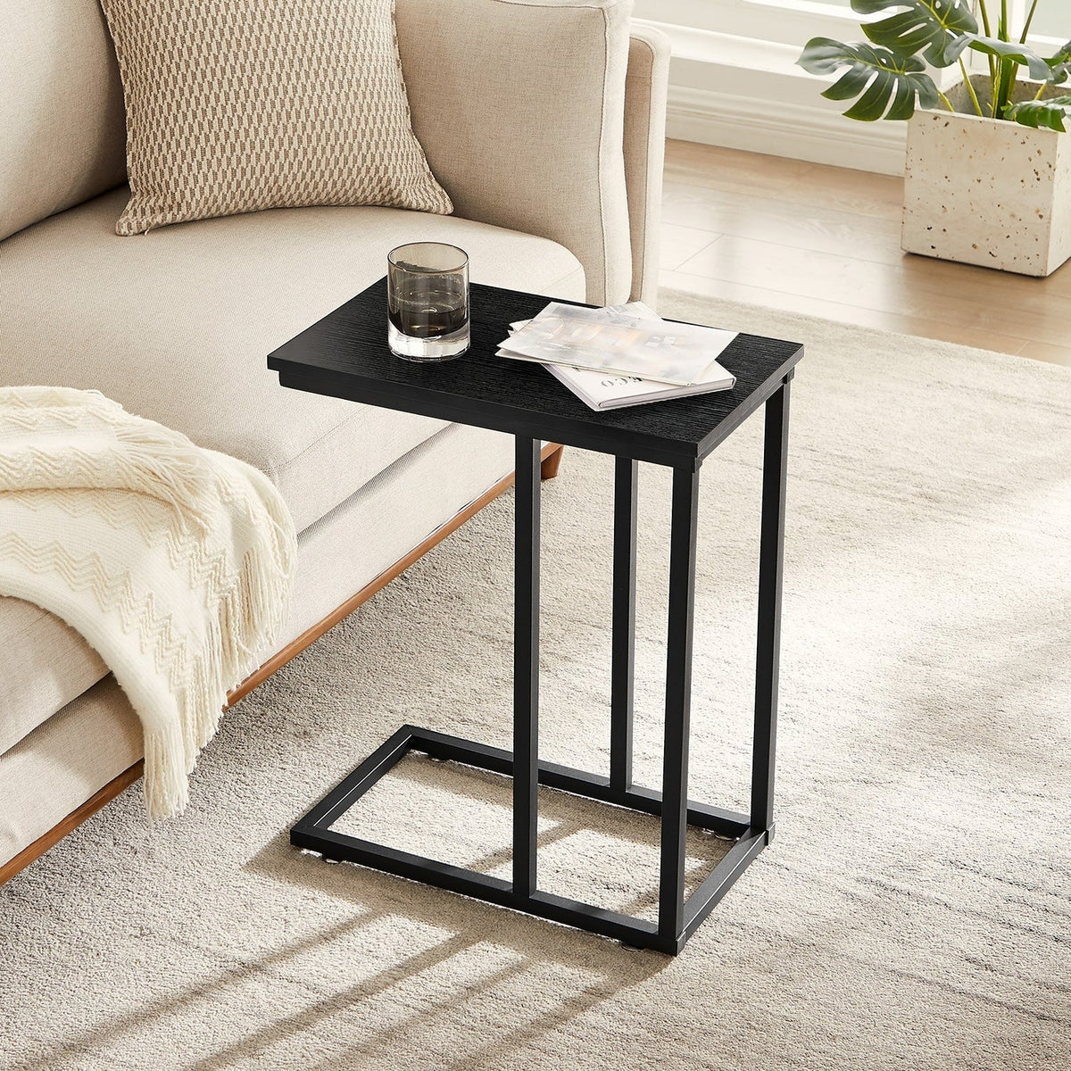 Set of 2 C-Shaped Sofa Side Tables, Small End Tables for Living Room, Bedside and TV Tray