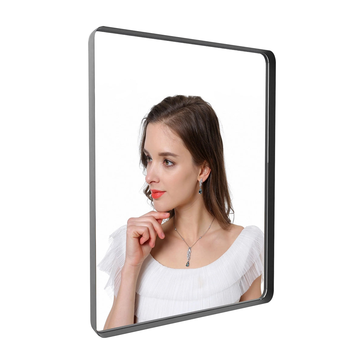 Aluminum Alloy Rounded Corner Vanity Mirror, Modern Wall Mounted Mirror for Bathroom, Bedroom and Home Decor