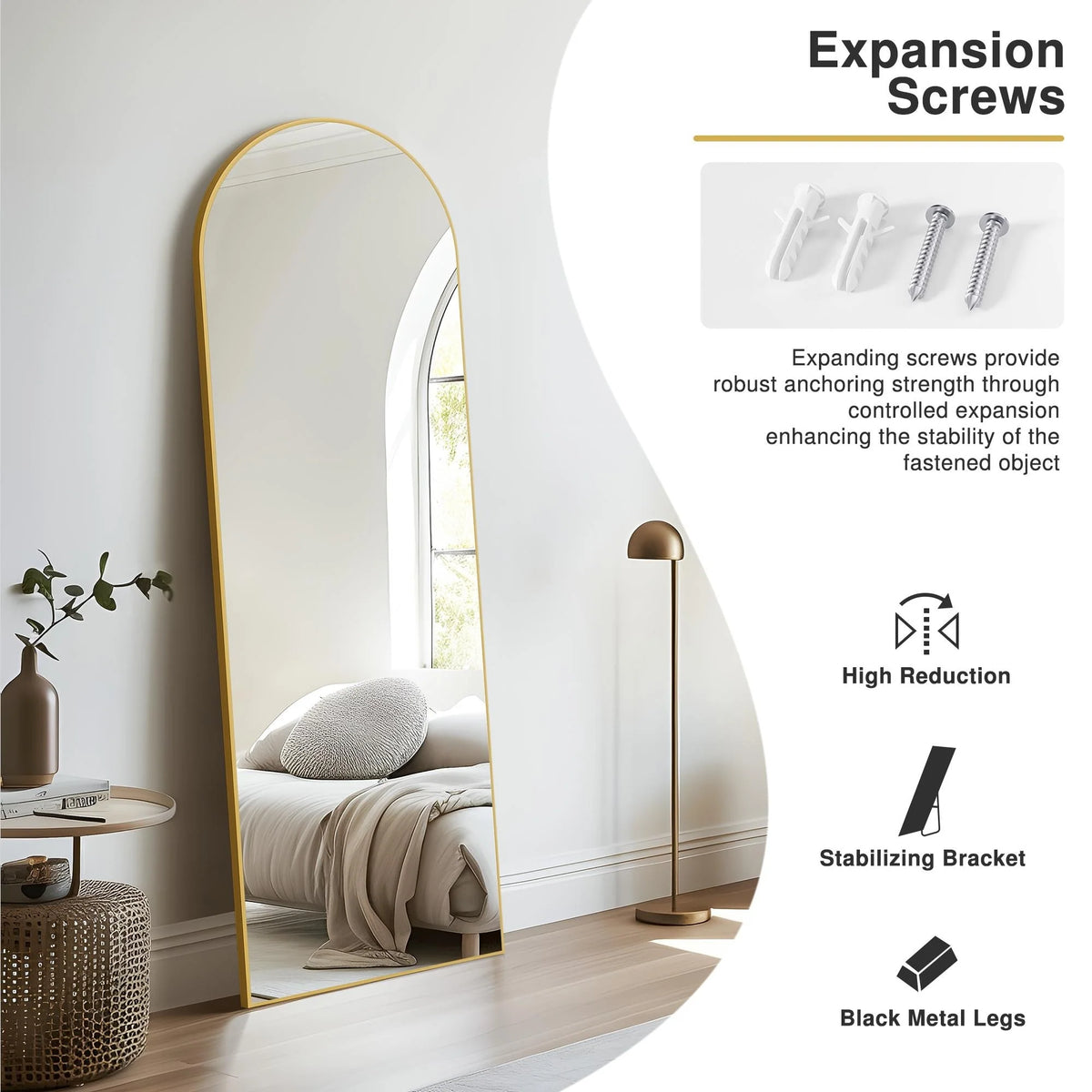 Arched Full Length Floor Mirror, Large Full Body Standing and Wall Mounted Mirror for Bedroom, Living Room and Home Decor