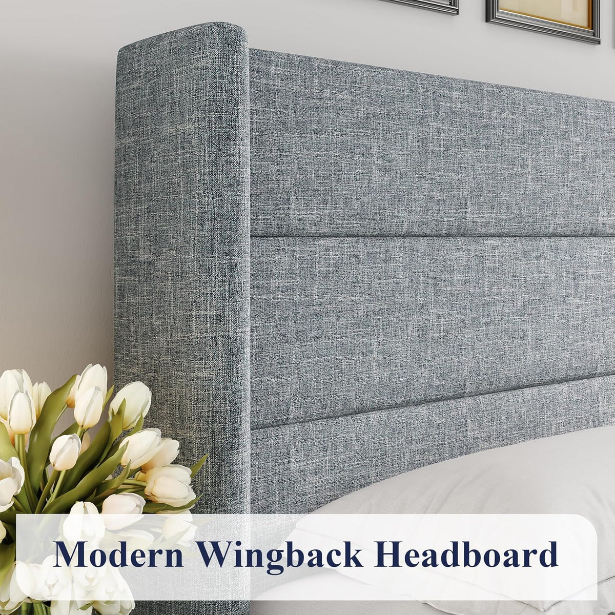 Queen Size Lift Up Storage Bed with Wingback Headboard, Upholstered Platform Bed Frame with Hidden Storage