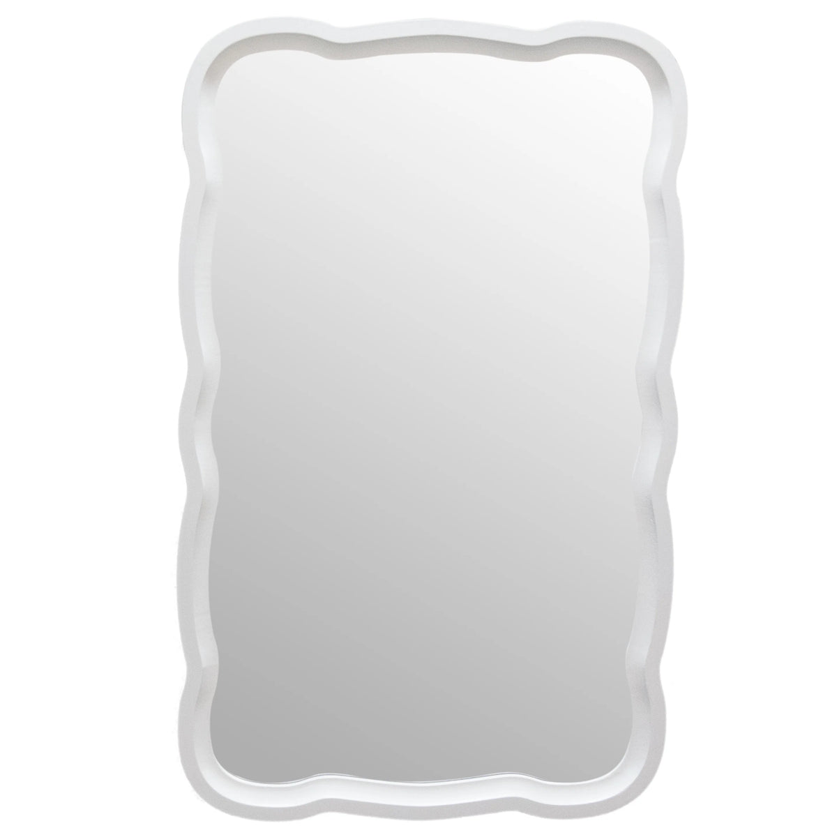 Curved Scallop Wood Frame Accent Mirror, Modern Decorative Wall Mirror for Living Room, Bedroom and Entryway