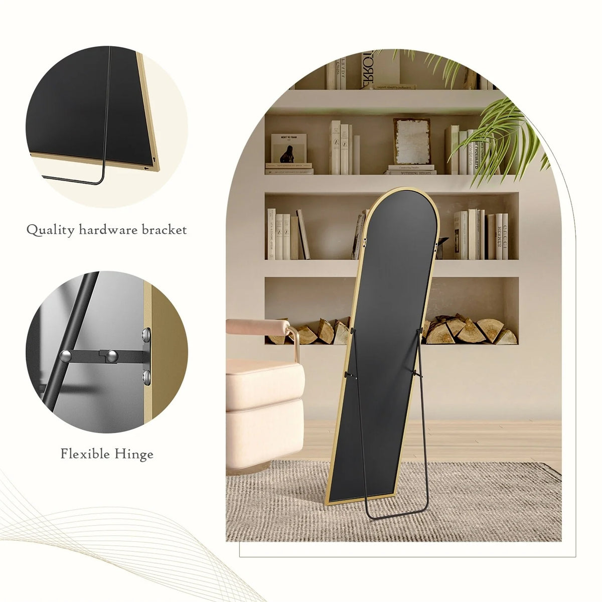 Full Length Mirror with Stand, Aluminum Alloy Frame Full Body Floor Mirror for Bedroom and Cloakroom