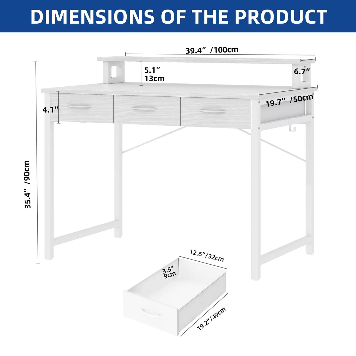Small Computer Desk with Fabric Drawers and Monitor Stand, Compact Home Office Workstation for Small Spaces