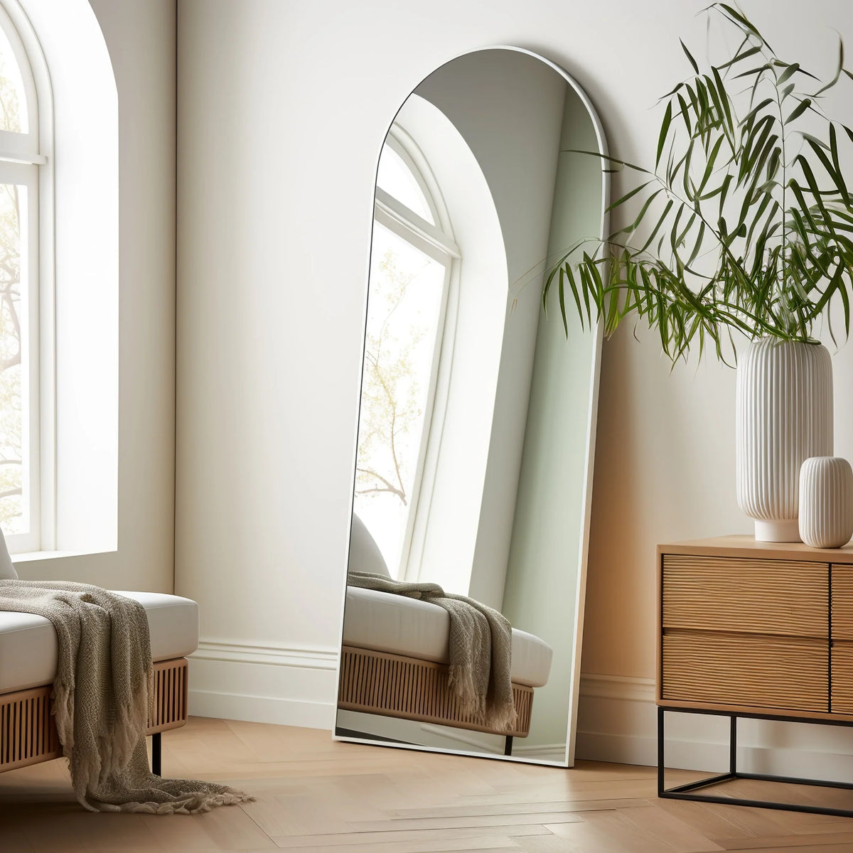 Arched Full Length Floor Mirror, Large Full Body Standing and Wall Mounted Mirror for Bedroom, Living Room and Home Decor
