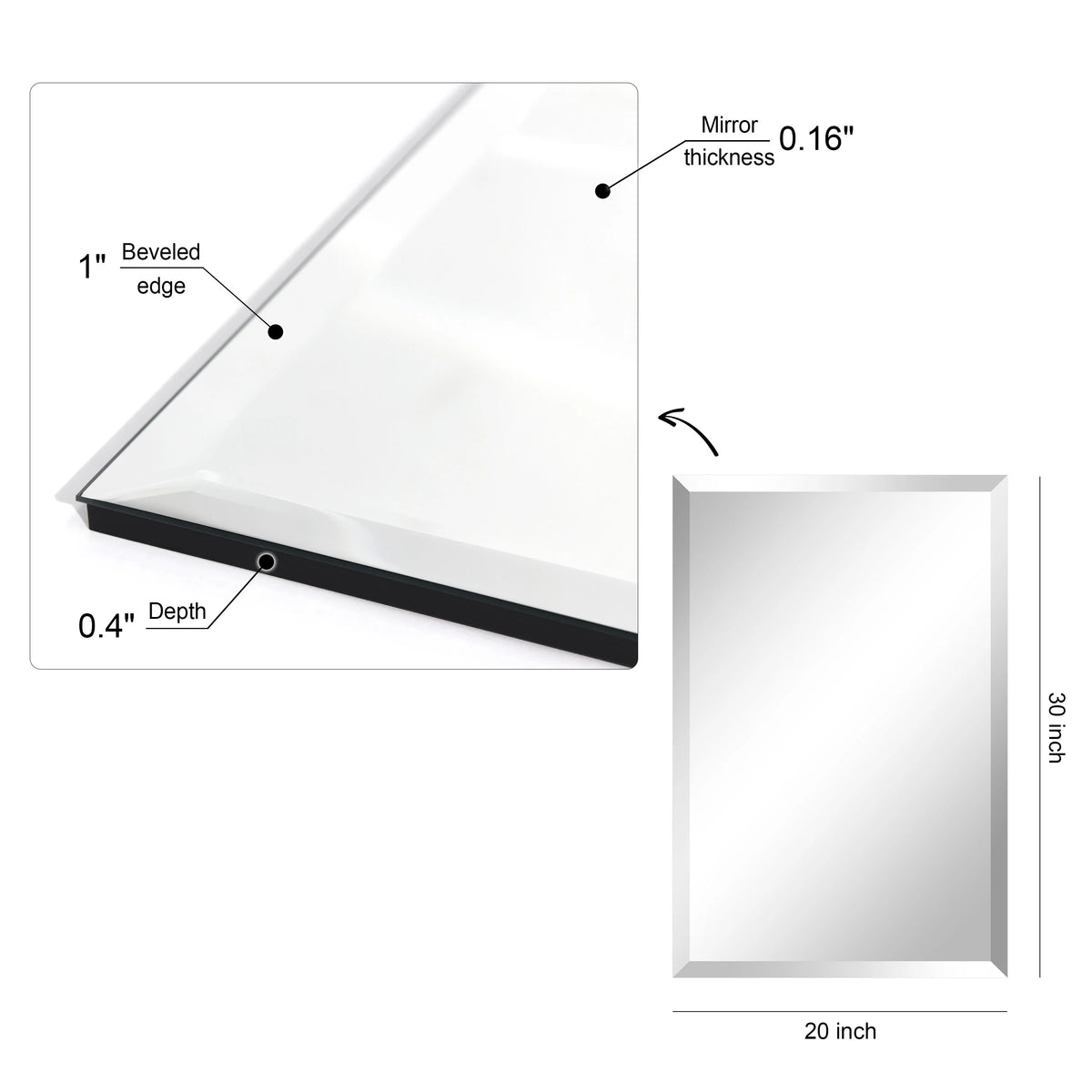 Frameless Beveled Prism Wall Mirror, Clear Square or Rectangular Decorative Mirror for Bathroom, Bedroom and Home Decor