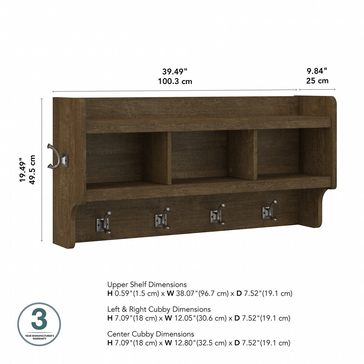 40 Inch Wall Mounted Coat Rack with Shelf, Wooden Entryway Storage and Hanging Organizer