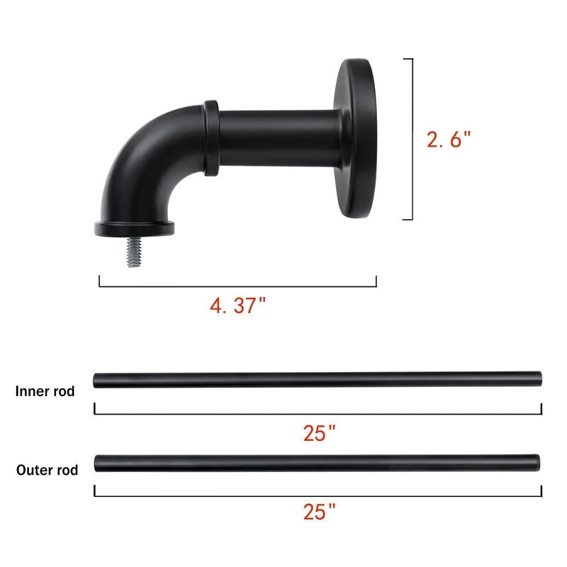 1 Inch Industrial Curtain Rods for Windows, Blackout Wrap-Around Rods, Rustic Matte Black