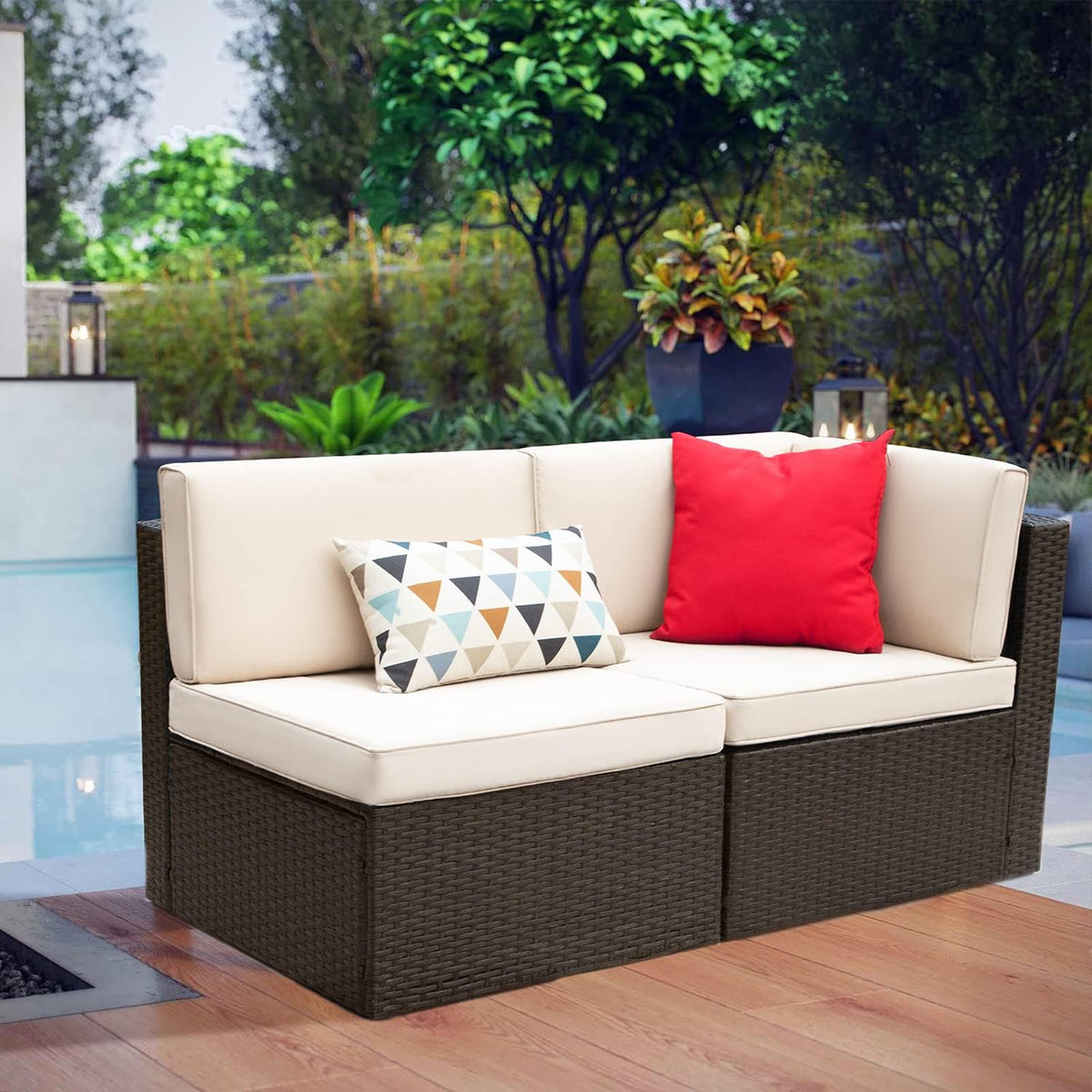 5-Piece All-Weather Patio Furniture Set with Cushions, Outdoor Wicker Conversation Sofa Set for Garden, Deck & Backyard