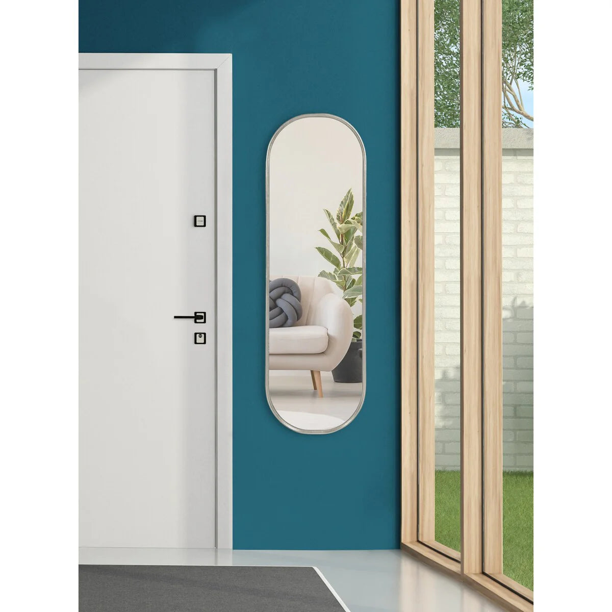 Modern Capsule Framed Wall Mirror, Decorative Oval Accent Mirror for Living Room, Bedroom and Entryway