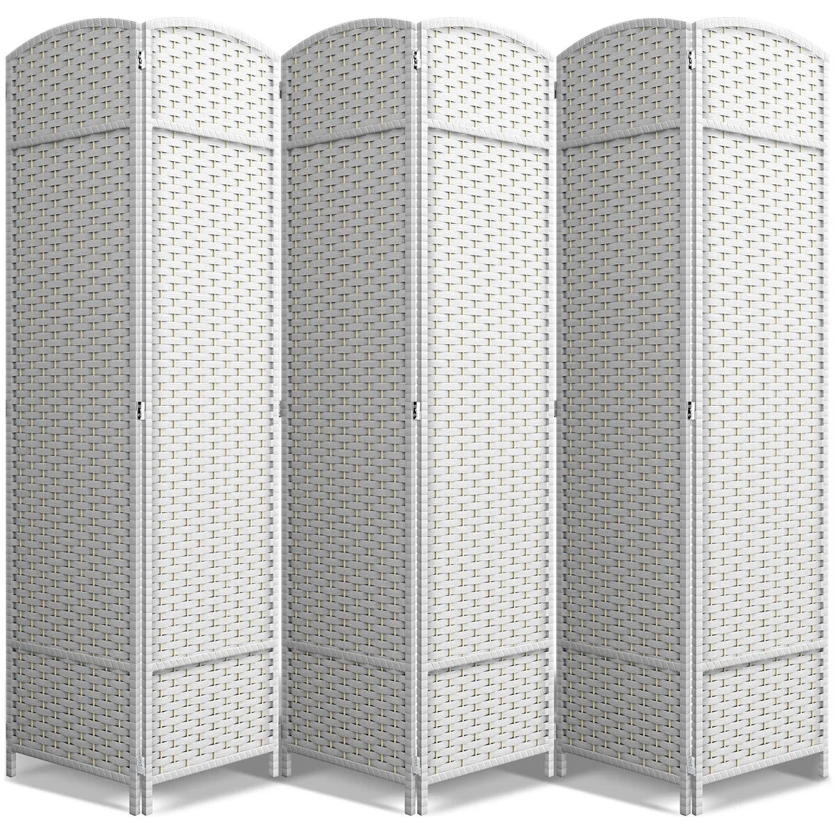 6 Panel Room Divider, 6ft Tall Extra Wide Folding Privacy Screen with Hand-Woven Mesh Panels