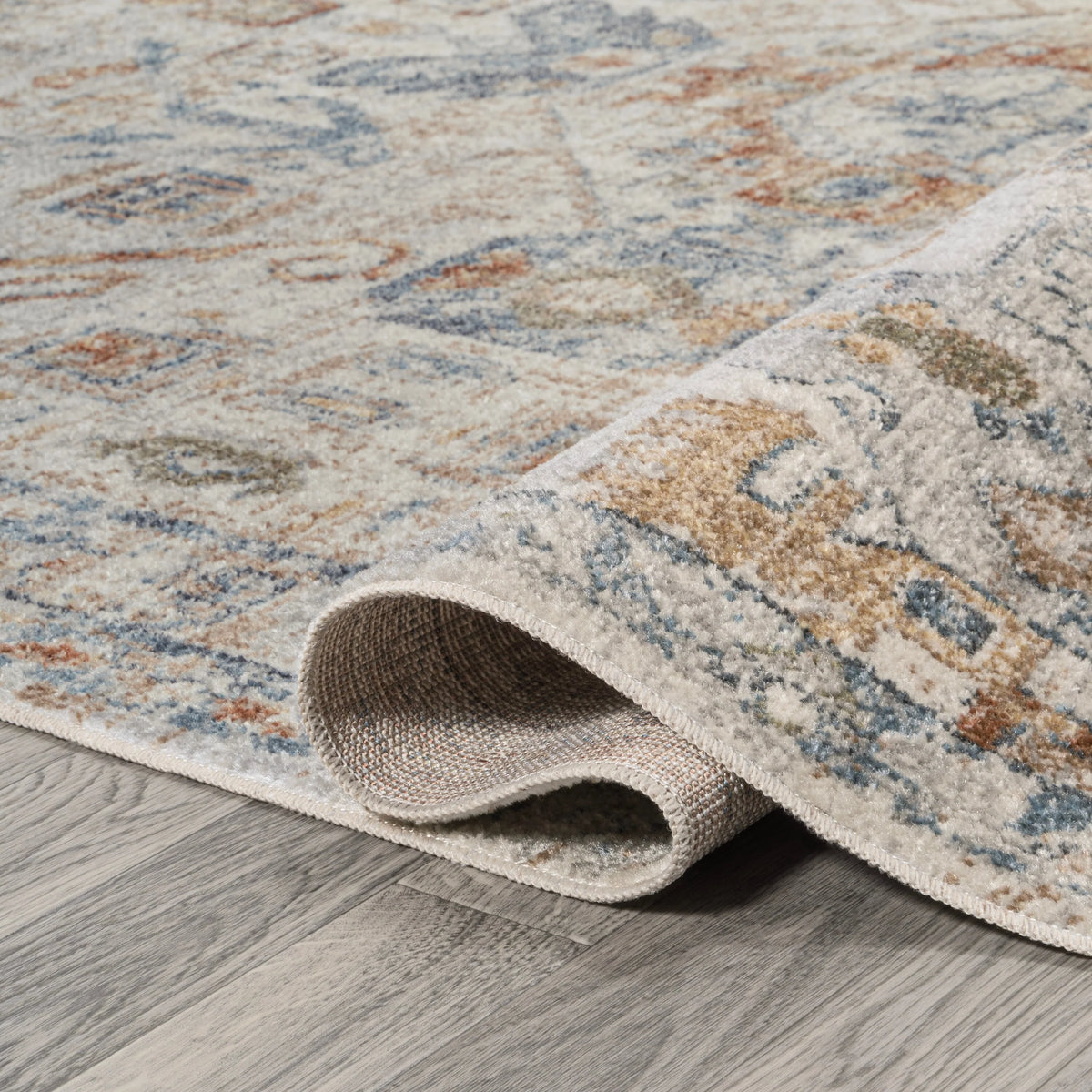 Bohemian Medallion Low-Pile Machine-Washable Area Rug, Cream and Terra