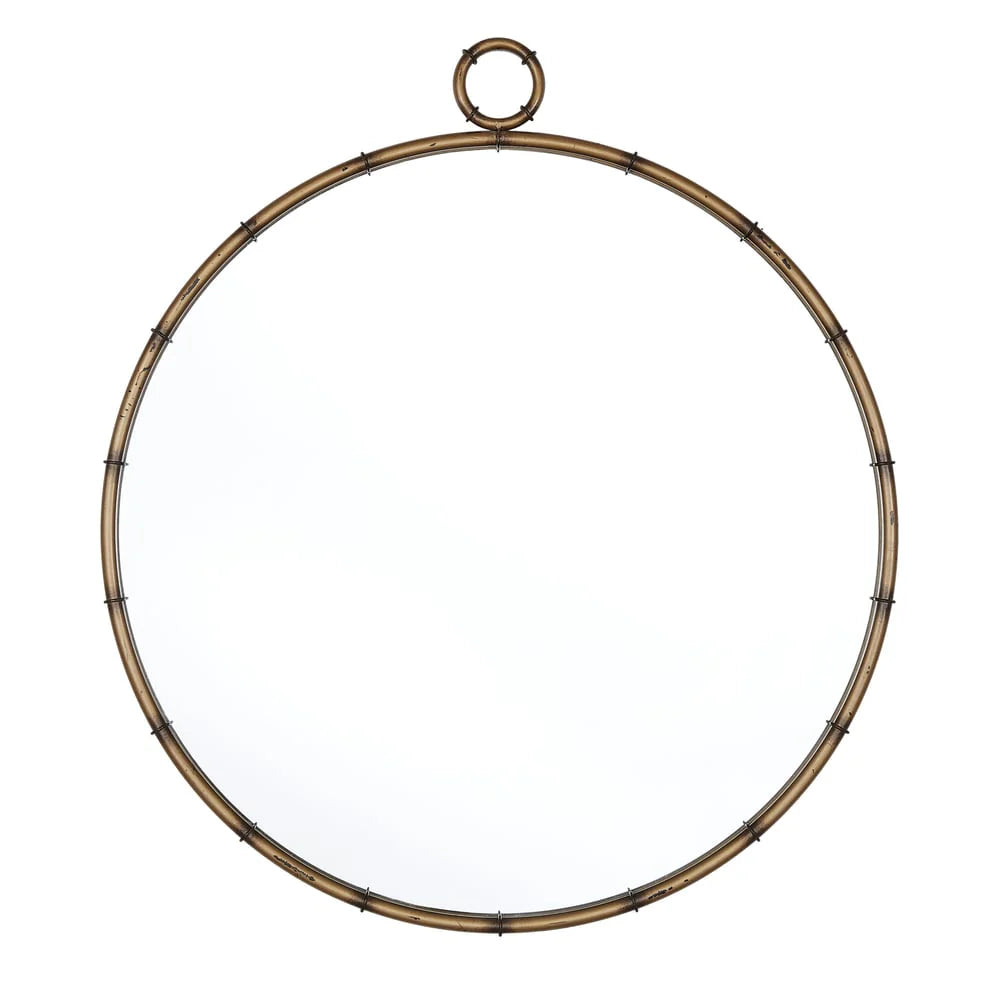 Antique Brass Finish Round Wall Mirror, Decorative Accent Mirror for Living Room, Bedroom and Entryway
