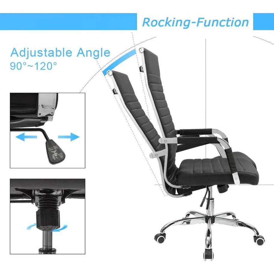 Ribbed High Back Office Chair, Ergonomic Conference Desk Chair for Home Office, Meeting Room and Workspace