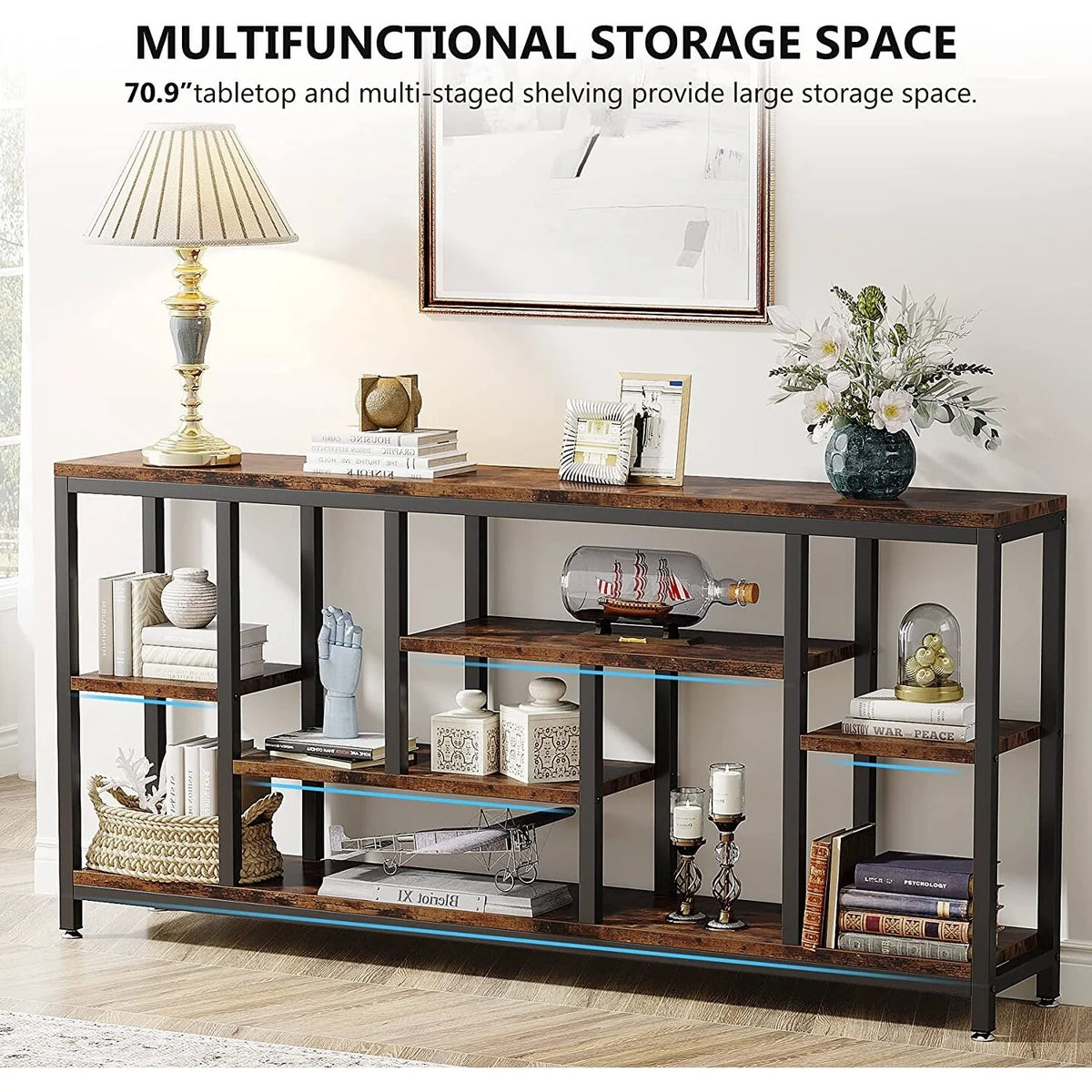 70.9 Inch Console Sofa Table with Storage, 3-Tier Entryway Table for Hallway