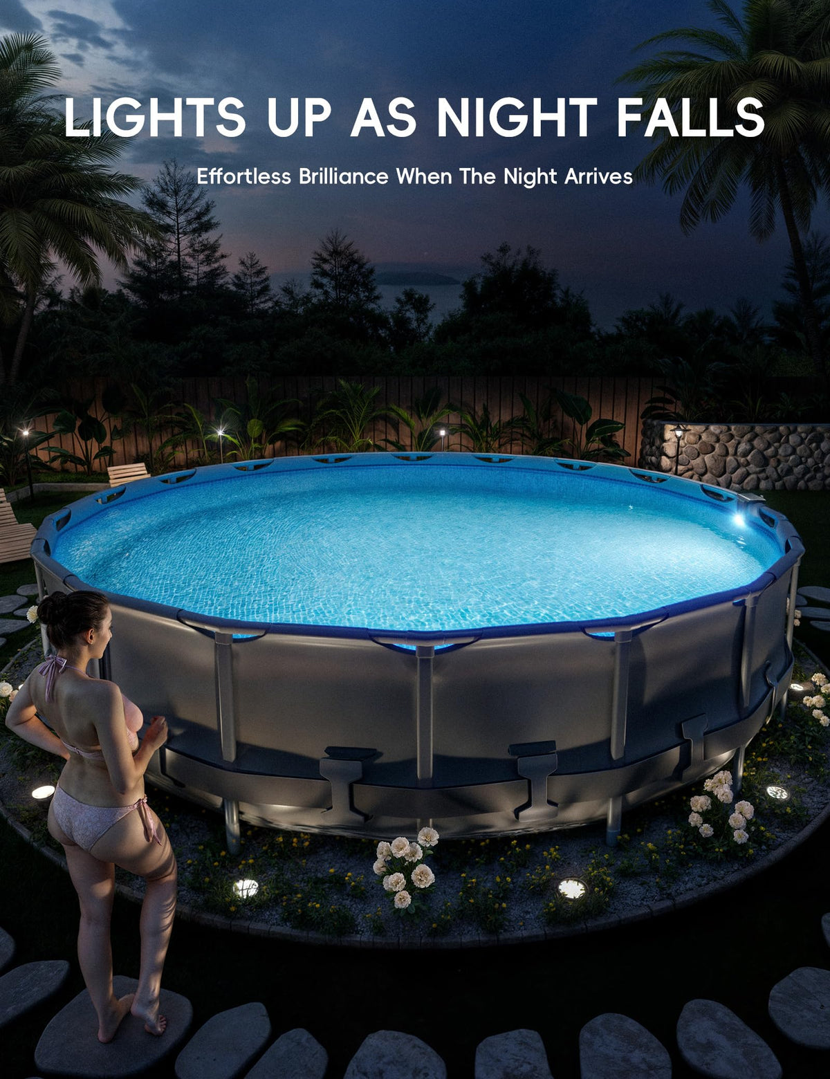 Solar Pool Lights for Steel Wall Above Ground Pools, Solar Powered LED Swimming Pool Lighting