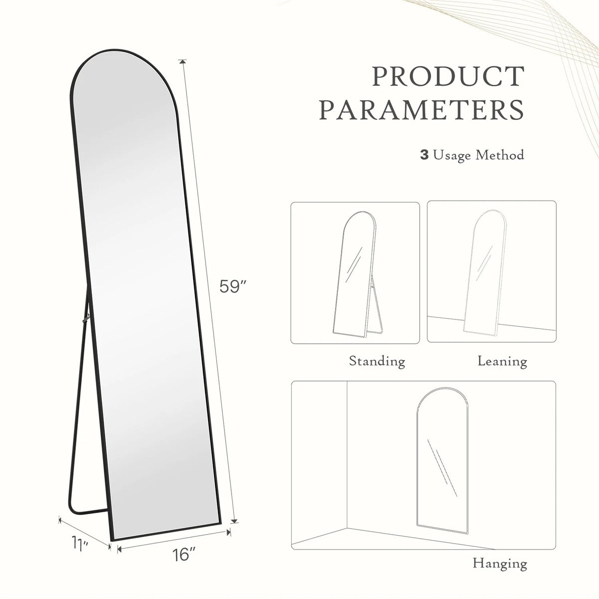 Full Length Mirror with Stand, Aluminum Alloy Frame Full Body Floor Mirror for Bedroom and Cloakroom