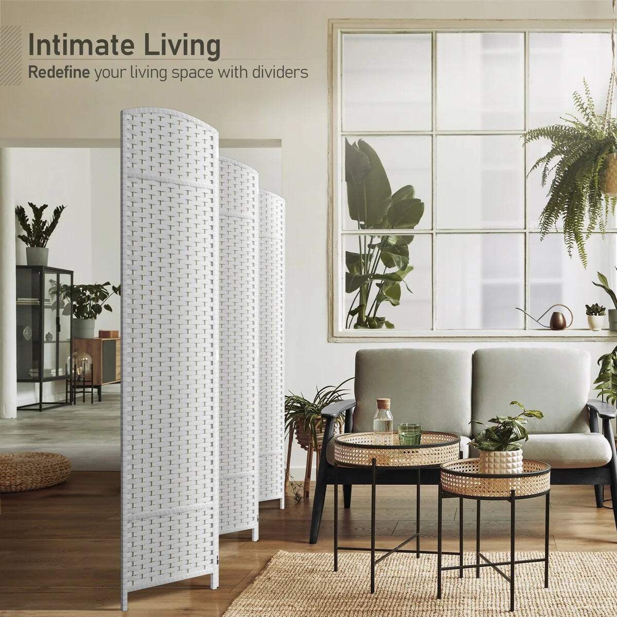 6 Panel Room Divider, 6ft Tall Extra Wide Folding Privacy Screen with Hand-Woven Mesh Panels