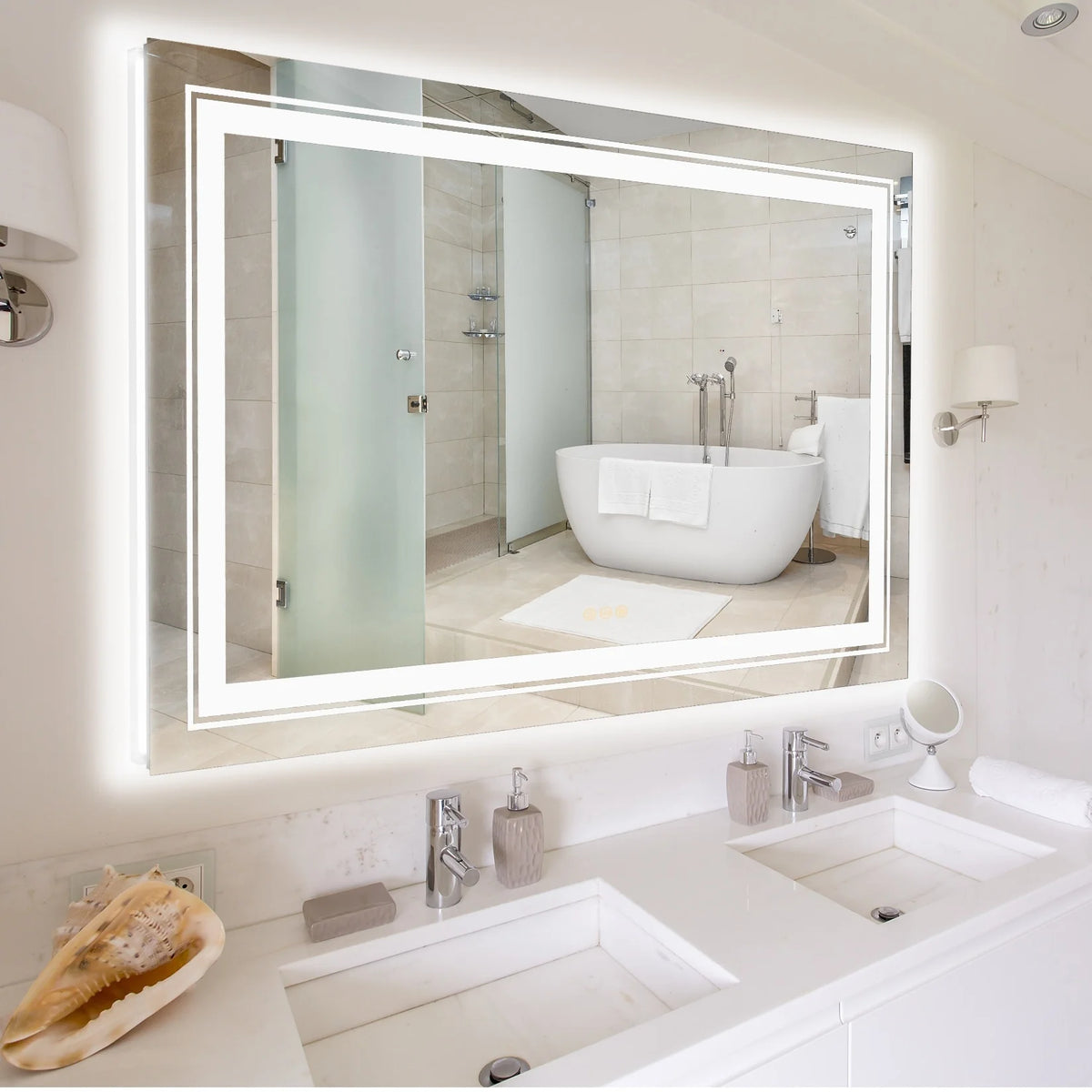 Extra Large LED Lighted Bathroom Mirror, Anti-Fog Wall Mounted Vanity Mirror with 3 Colors