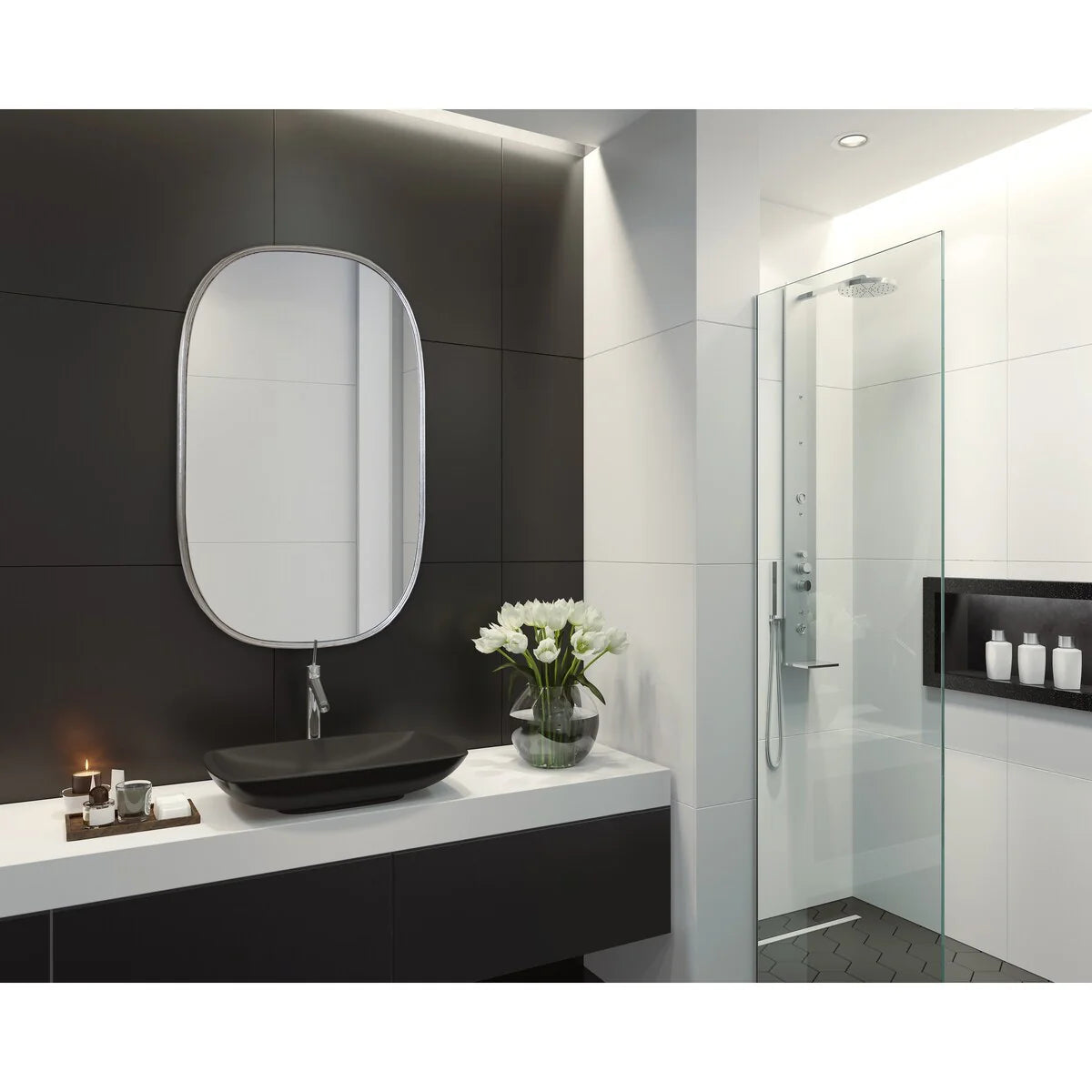 Modern Capsule Framed Wall Mirror, Decorative Oval Accent Mirror for Living Room, Bedroom and Entryway