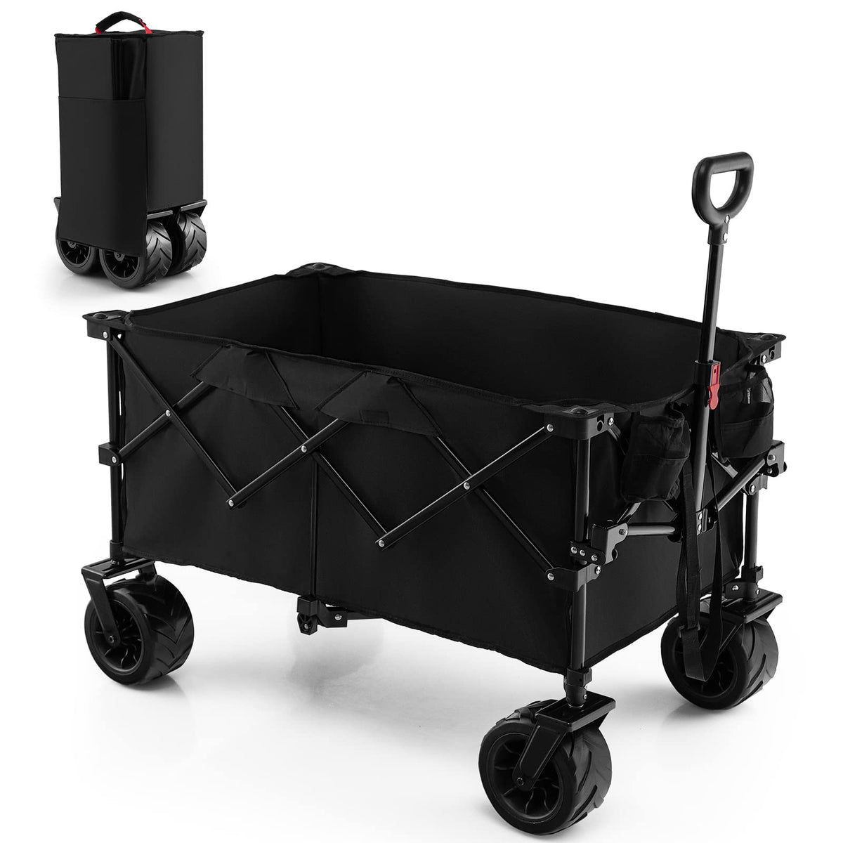 Collapsible Folding Wagon �� Heavy Duty Utility Cart with Adjustable Handle