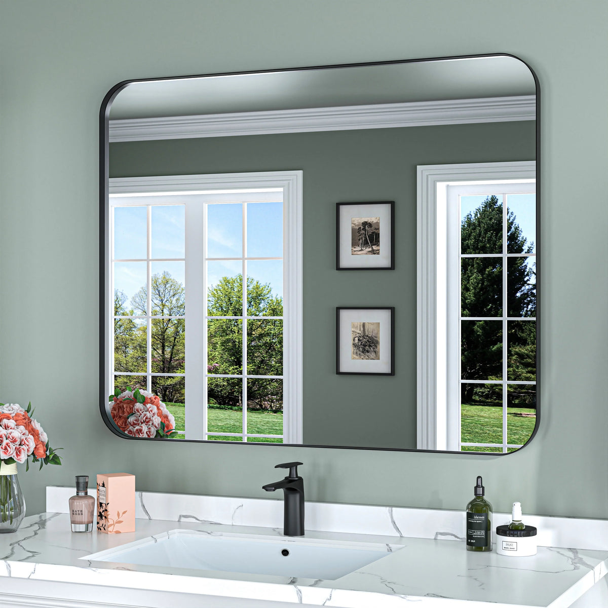 Aluminum Alloy Rounded Corner Vanity Mirror, Modern Wall Mounted Mirror for Bathroom, Bedroom and Home Decor
