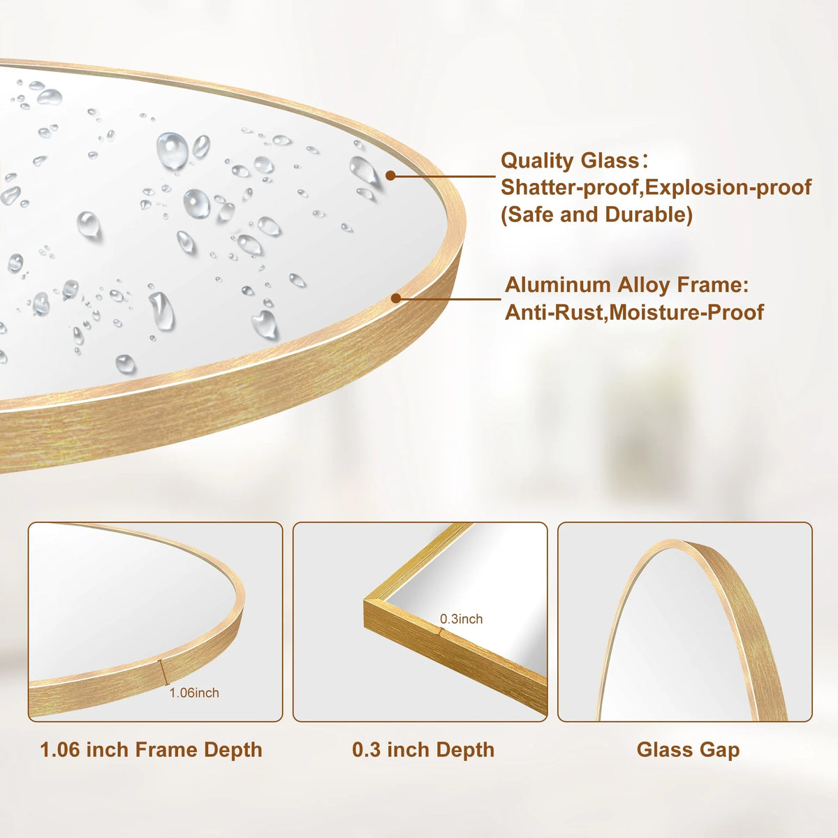 Modern Arched Full Length Floor Mirror, Aluminum Alloy Frame Standing Full Body Mirror